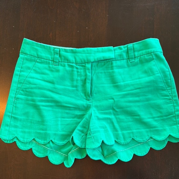 J. Crew Green High Waist Scalloped Shorts - Picture 1 of 3